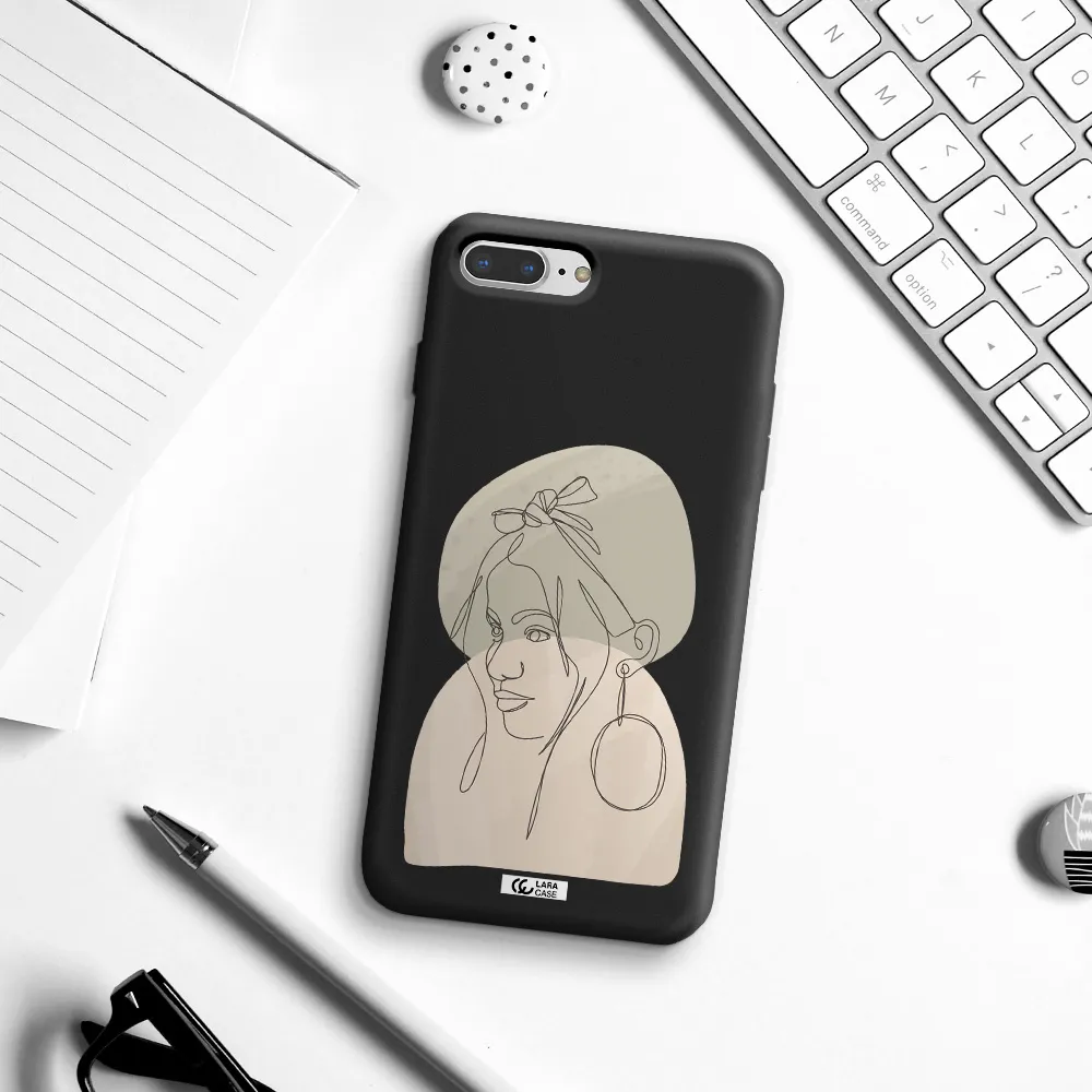 Abstract Female Face Line Art Apple iPhone 8 plus Silicone black Case
