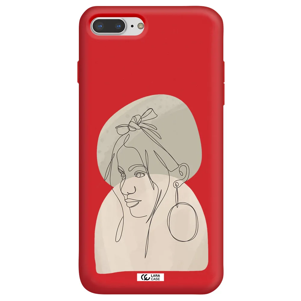 Abstract Female Face Line Art Apple iPhone 8 plus Silicone Imperial Red Case