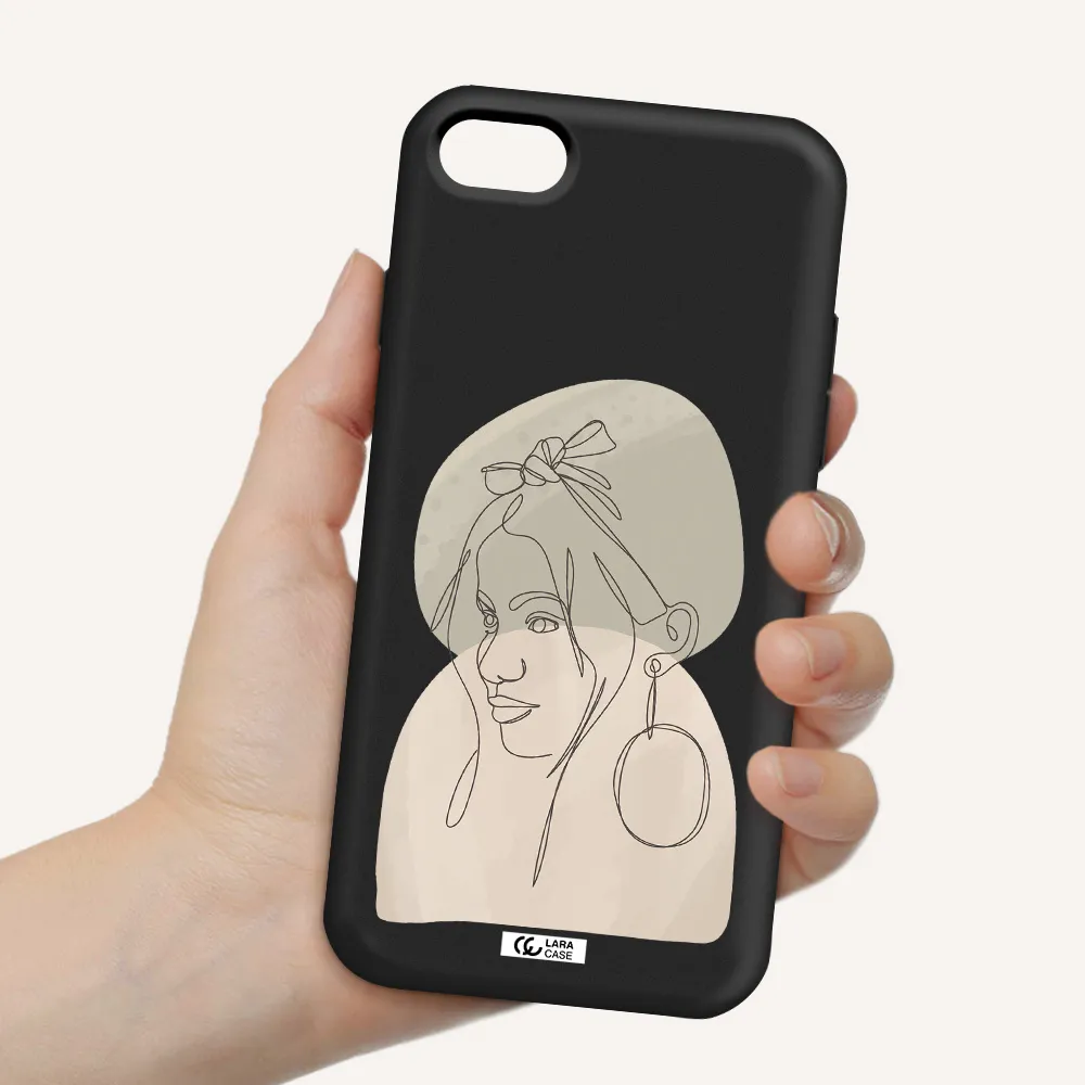 Abstract Female Face Line Art Apple iPhone 8 Silicone black Case