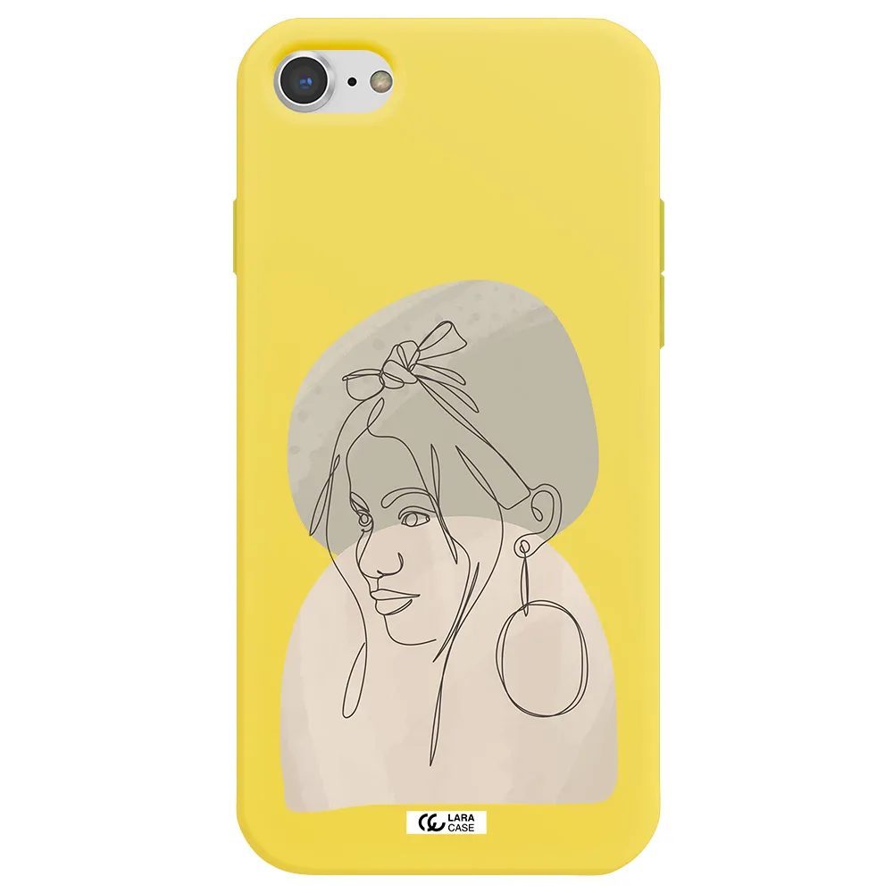 Abstract Female Face Line Art Apple iPhone 8 Silicone canary yellow Case