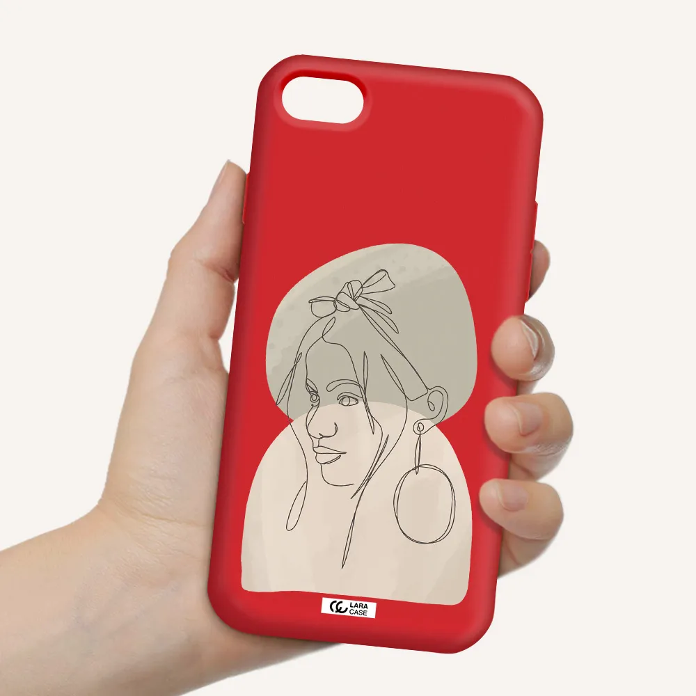 Abstract Female Face Line Art Apple iPhone 8 Silicone Imperial Red Case