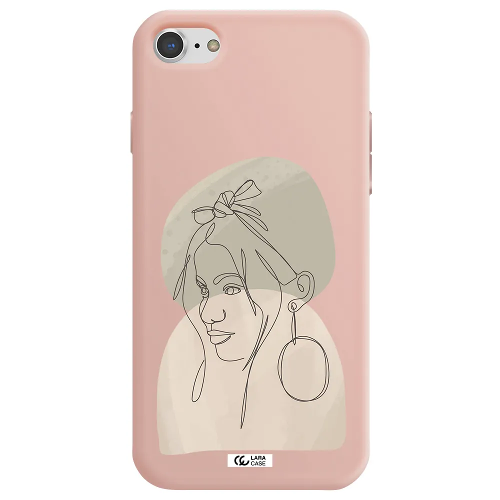Abstract Female Face Line Art Apple iPhone 8 Silicone pastel pink Case