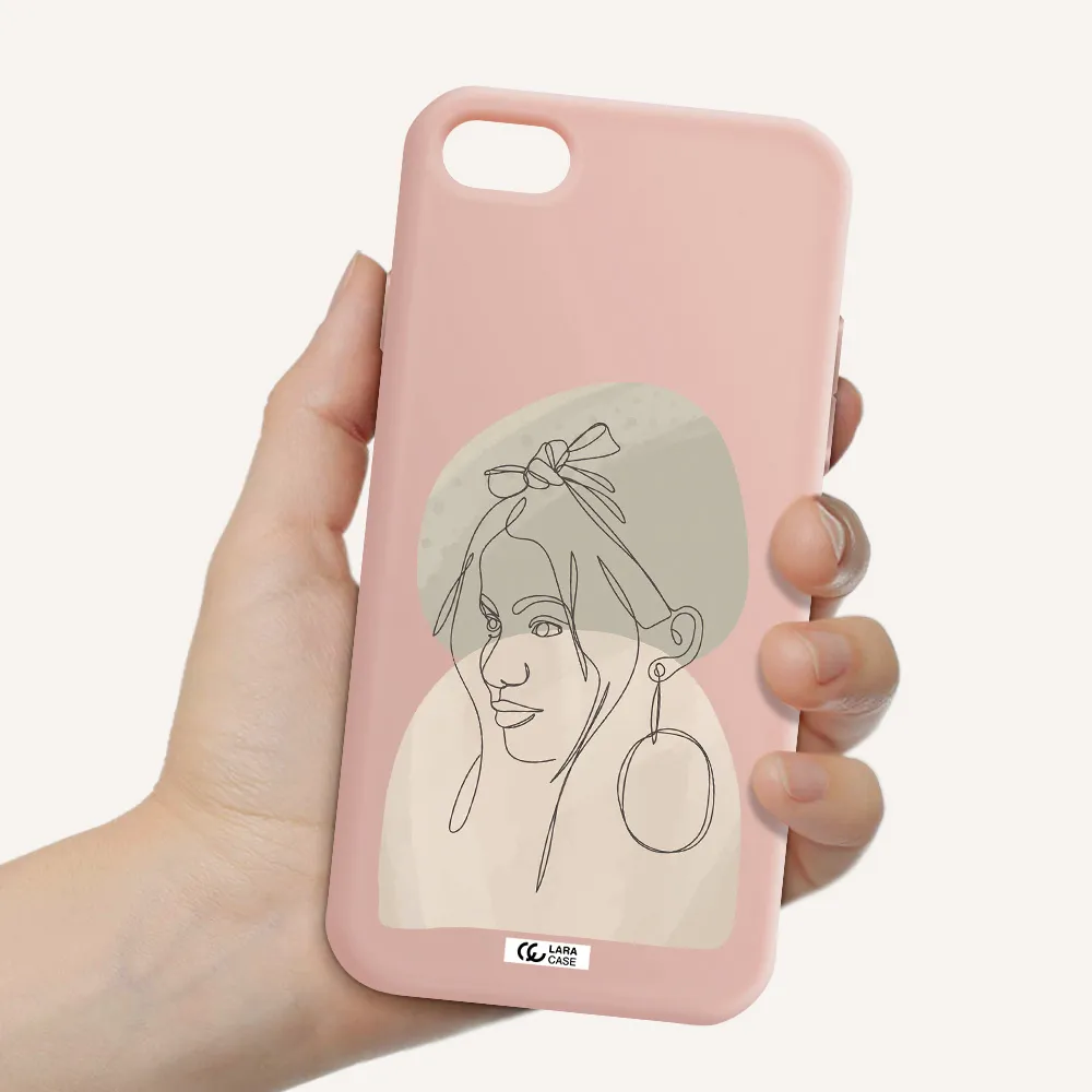 Abstract Female Face Line Art Apple iPhone 8 Silicone pastel pink Case