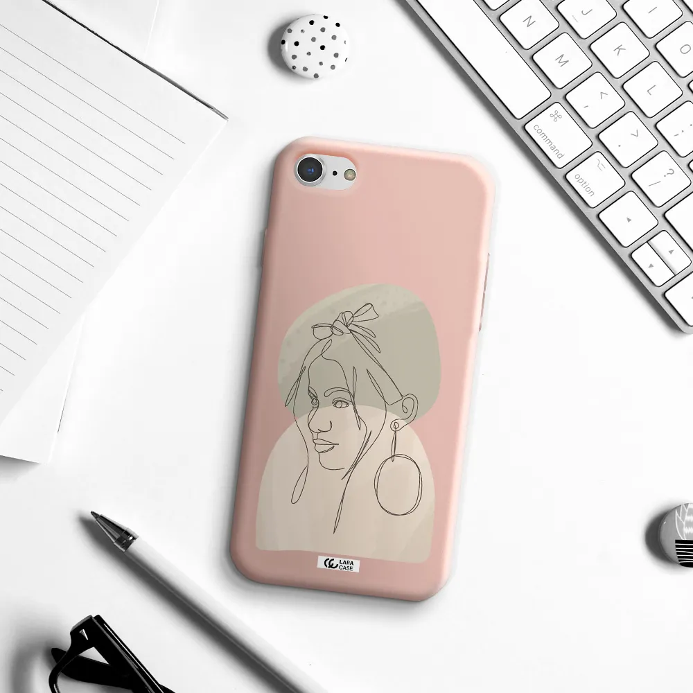 Abstract Female Face Line Art Apple iPhone 8 Silicone pastel pink Case