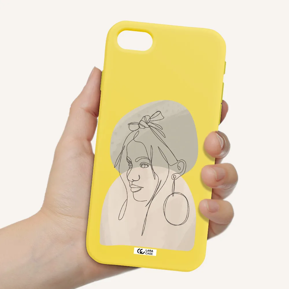 Abstract Female Face Line Art Apple iPhone se 2020 Silicone canary yellow Case