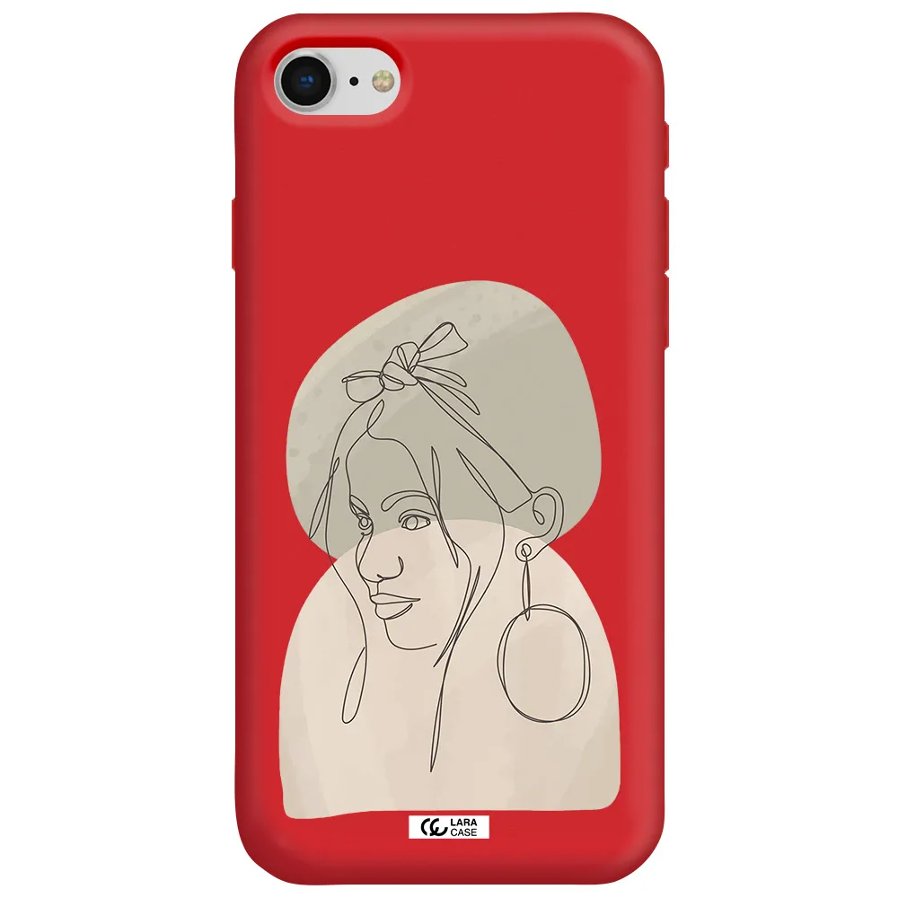 Abstract Female Face Line Art Apple iPhone se 2020 Silicone Imperial Red Case