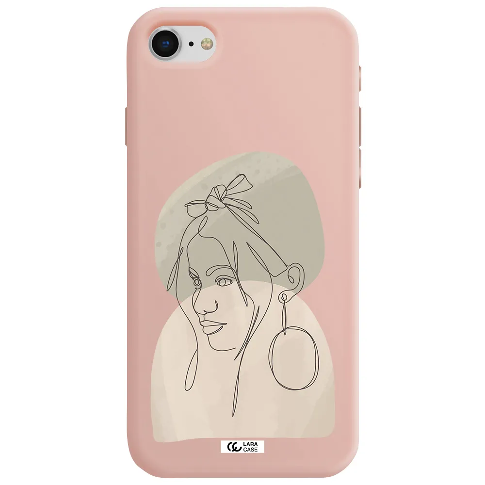 Abstract Female Face Line Art Apple iPhone se 2020 Silicone pastel pink Case