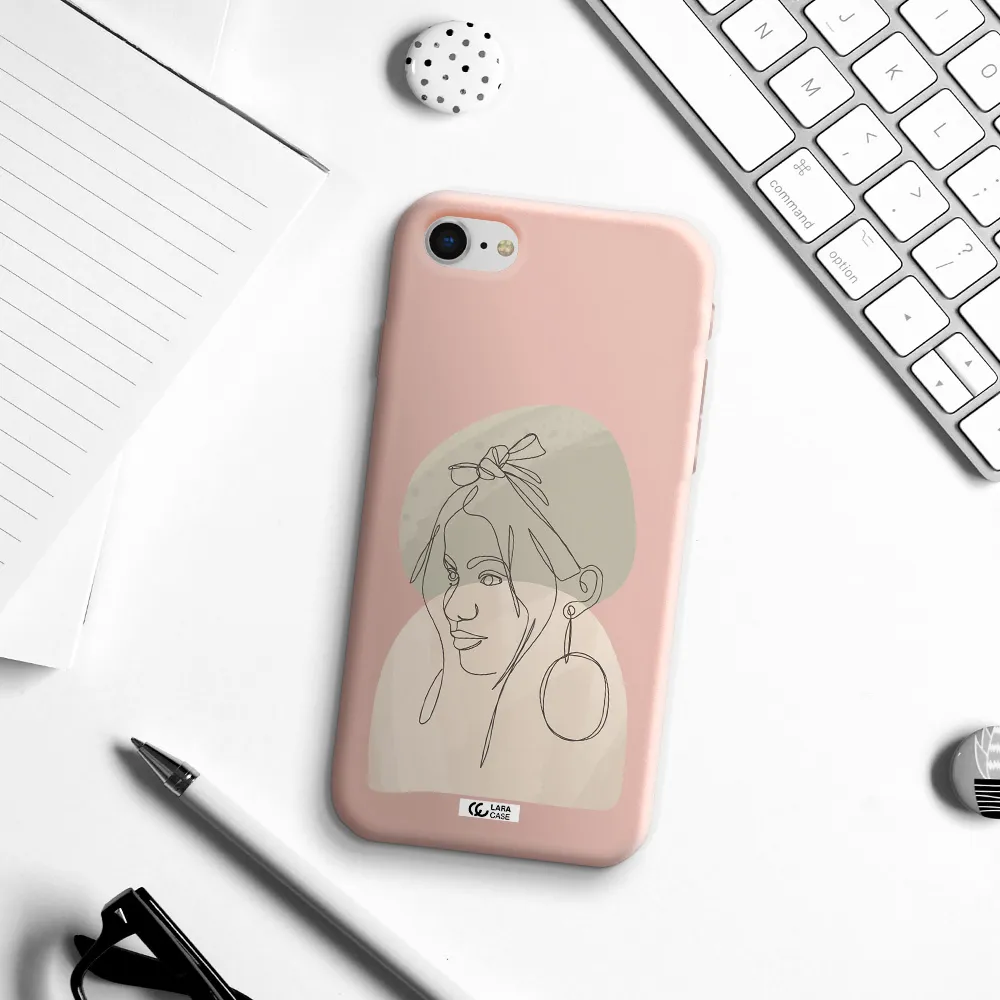 Abstract Female Face Line Art Apple iPhone se 2020 Silicone pastel pink Case