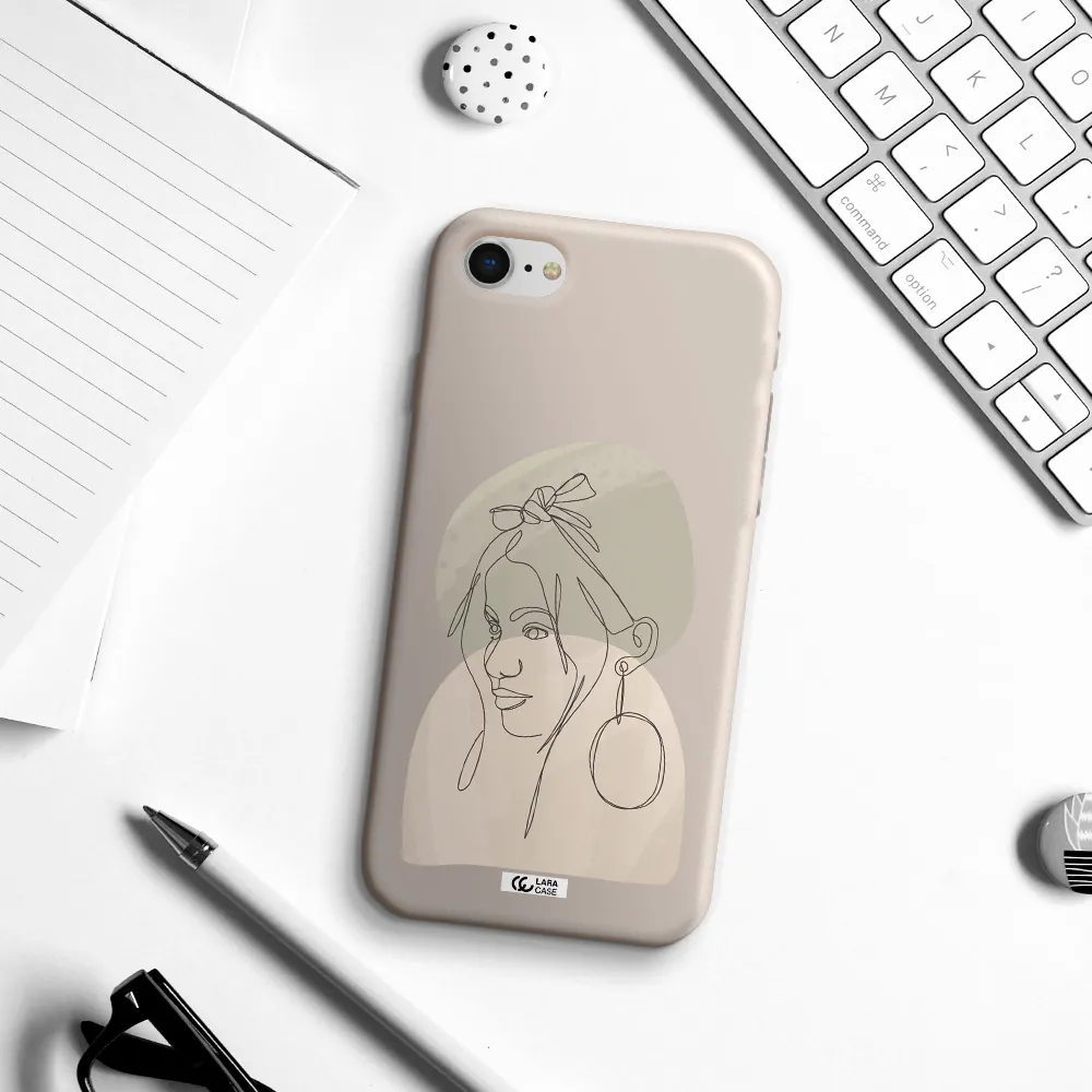 Abstract Female Face Line Art Apple iPhone se 2020 Silicone Stone Case