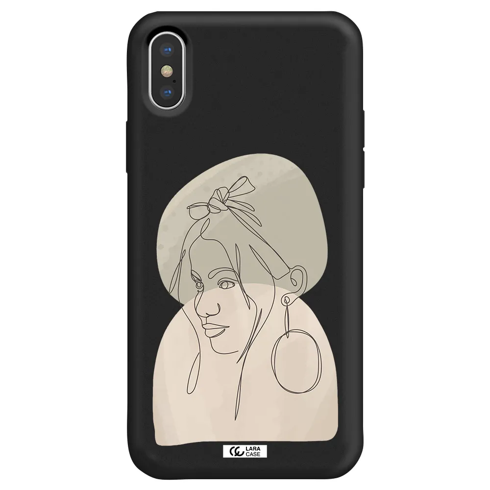 Abstract Female Face Line Art Apple iPhone X Silicone black Case