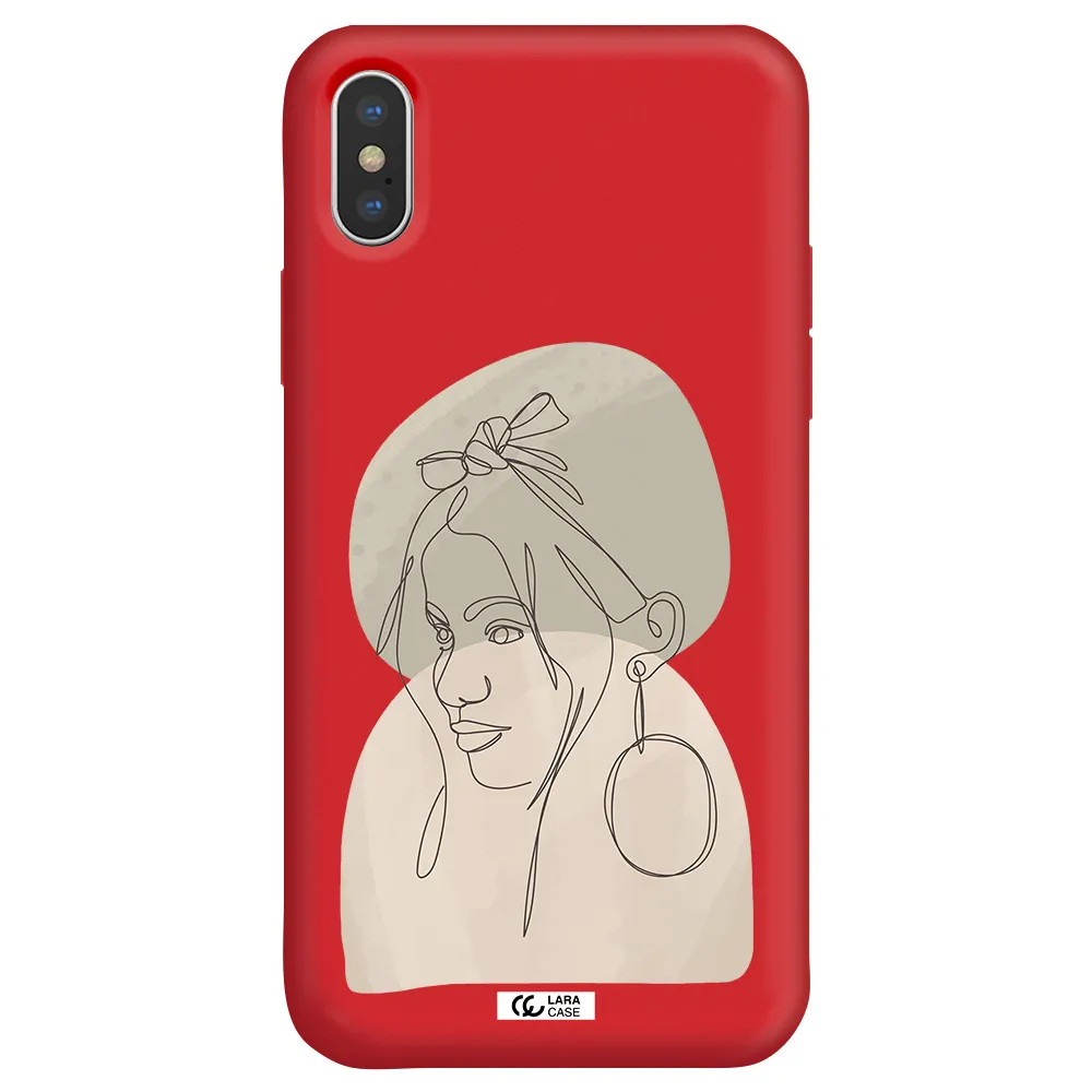 Abstract Female Face Line Art Apple iPhone X Silicone Imperial Red Case