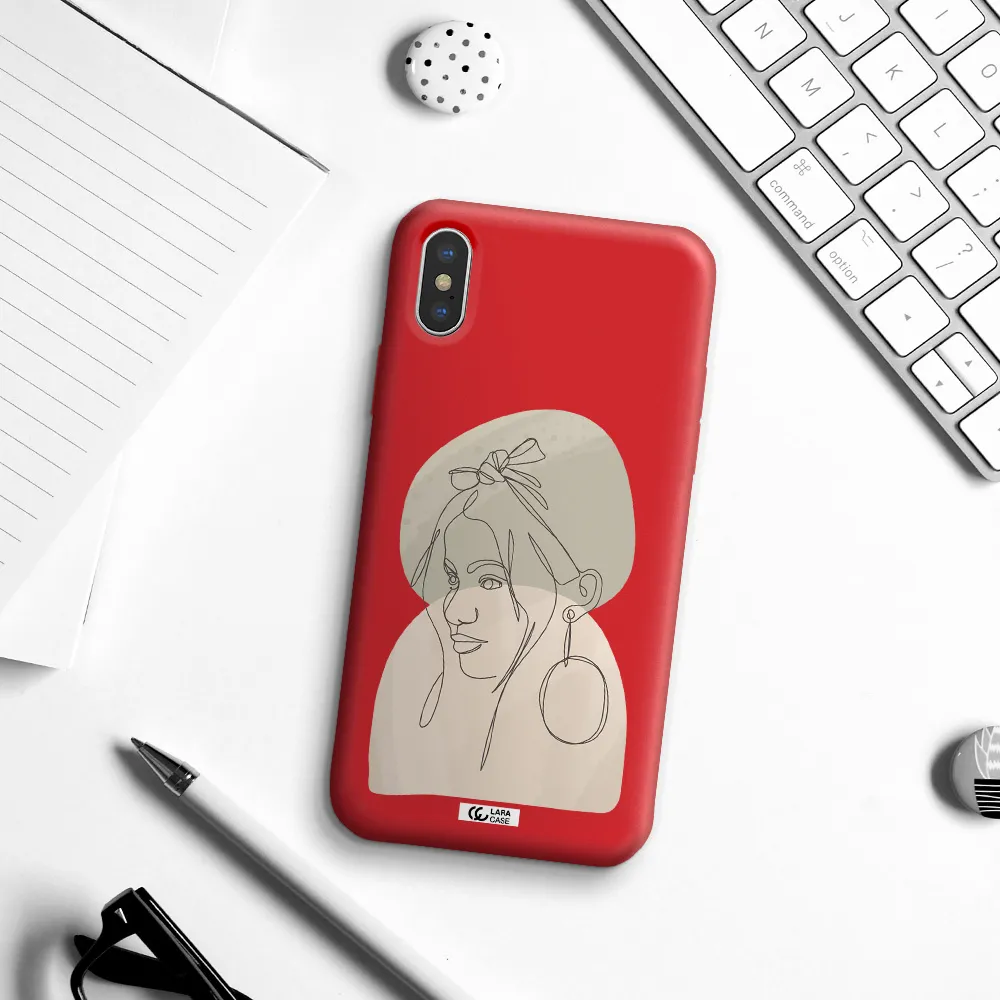 Abstract Female Face Line Art Apple iPhone X Silicone Imperial Red Case
