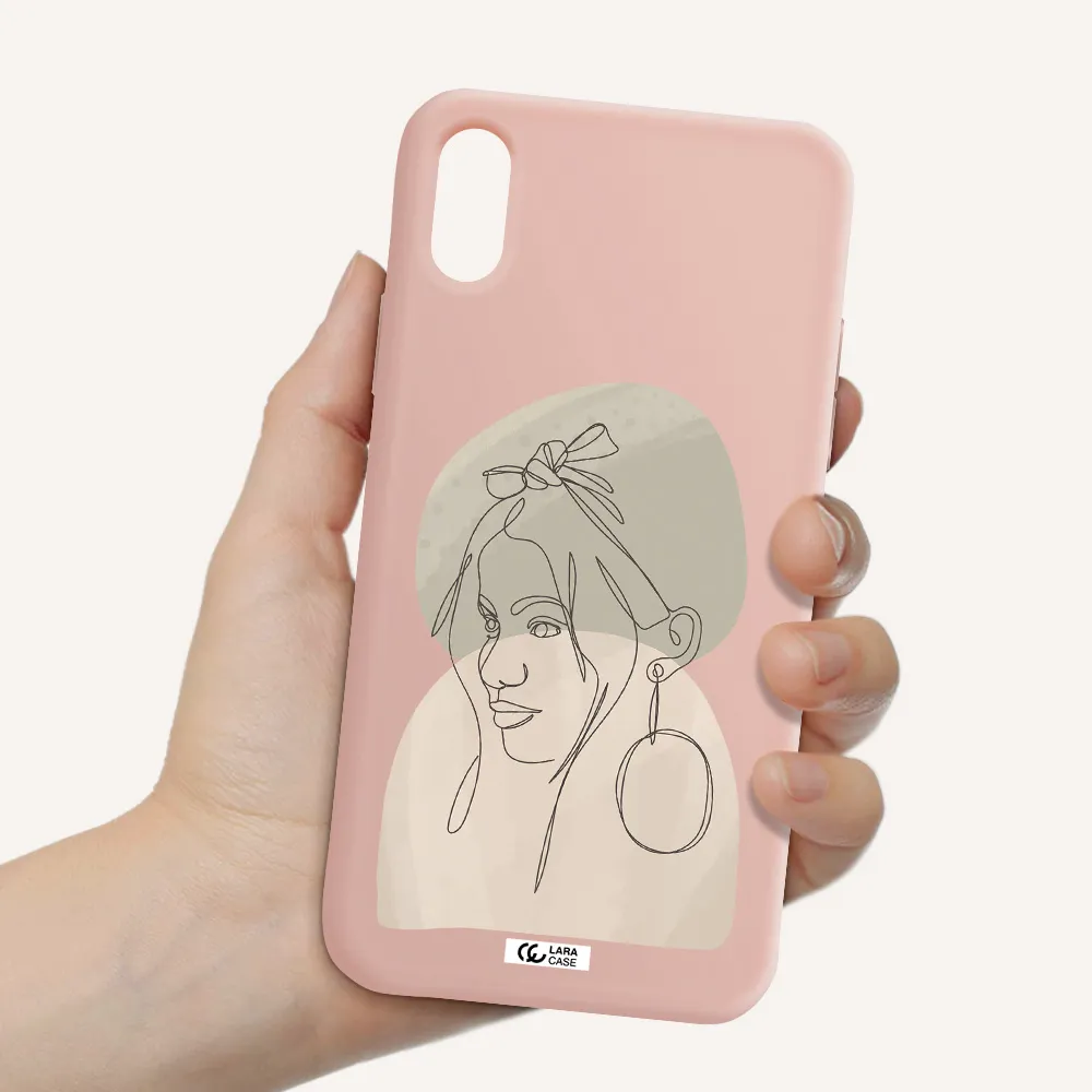 Abstract Female Face Line Art Apple iPhone X Silicone pastel pink Case