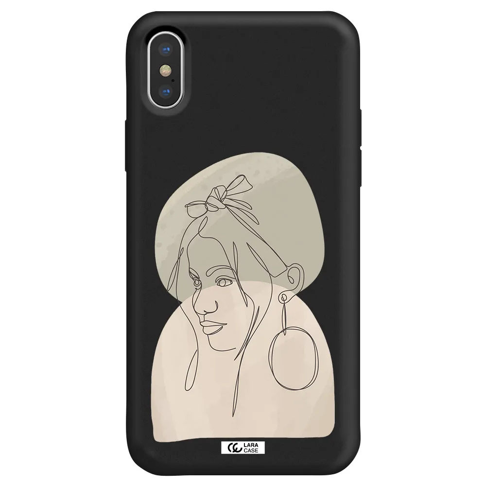 Abstract Female Face Line Art Apple iPhone XS Silicone black Case