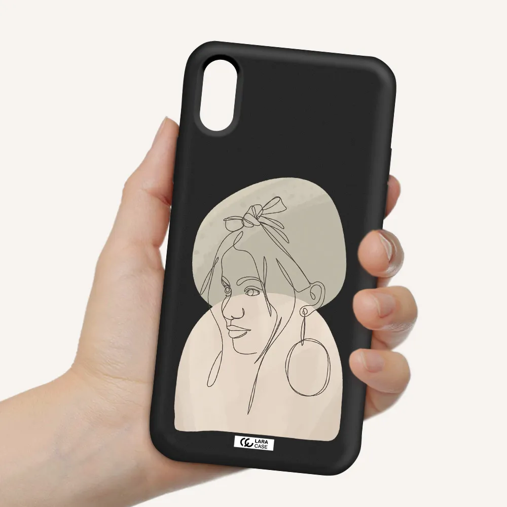Abstract Female Face Line Art Apple iPhone XS Silicone black Case