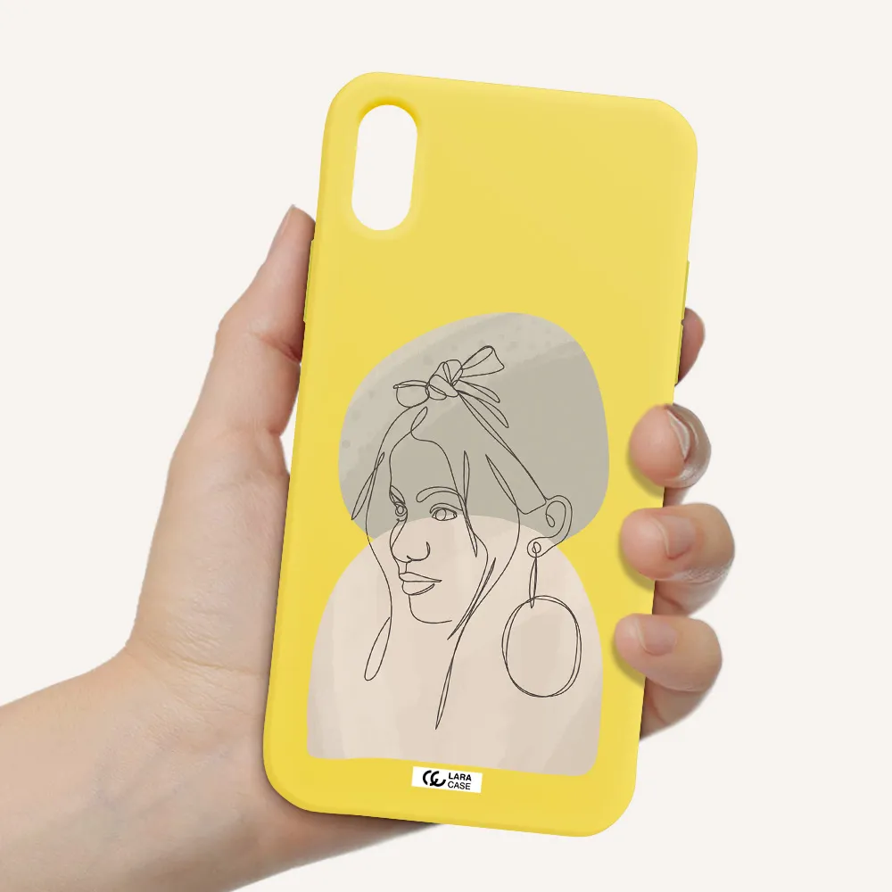 Abstract Female Face Line Art Apple iPhone XS Silicone canary yellow Case