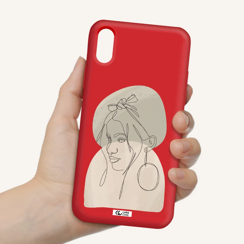 Abstract Female Face Line Art Apple iPhone XS Silicone Imperial Red Case