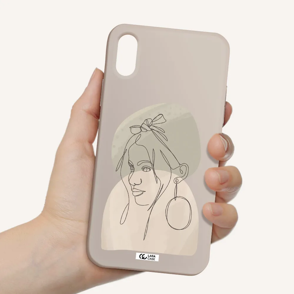 Abstract Female Face Line Art Apple iPhone XS Silicone Stone Case