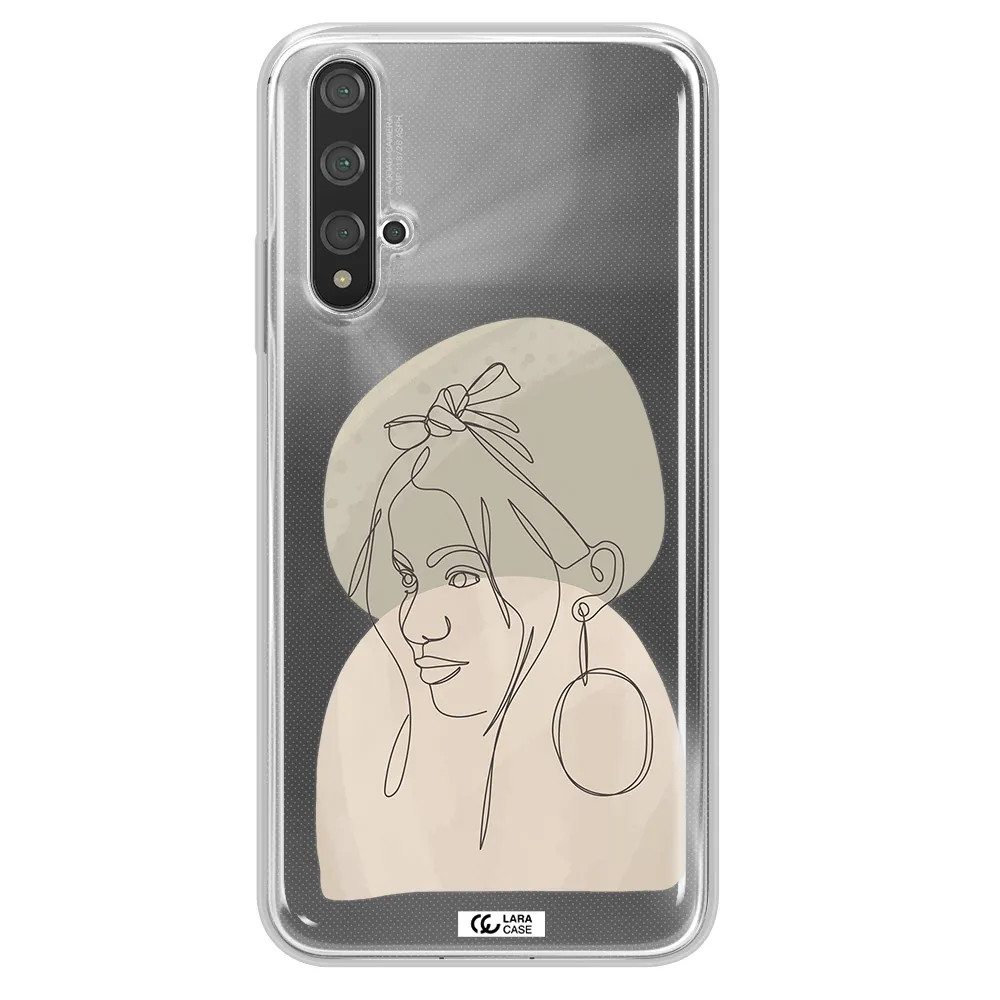 Abstract Female Face Line Art Huawei Nova 5t Clear TPU Case