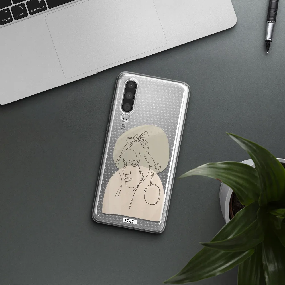 Abstract Female Face Line Art Huawei P30 Clear TPU Case