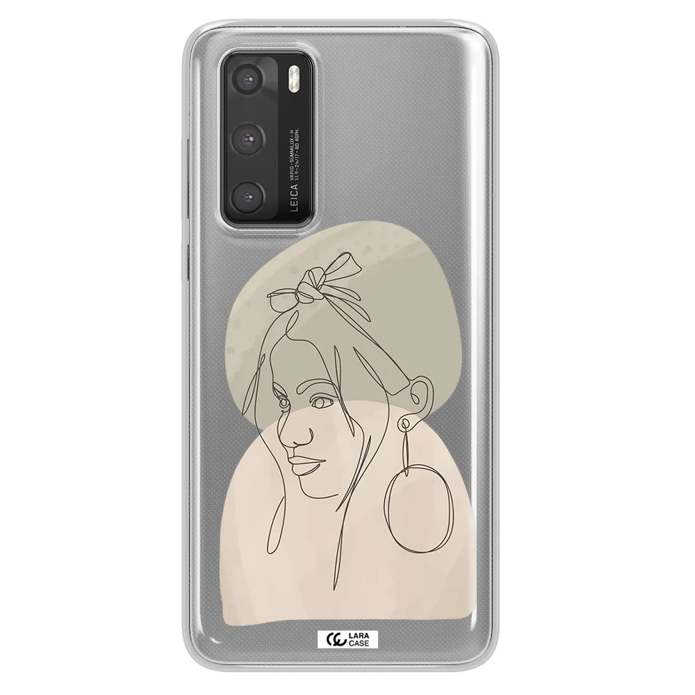 Abstract Female Face Line Art Huawei P40 Clear TPU Case