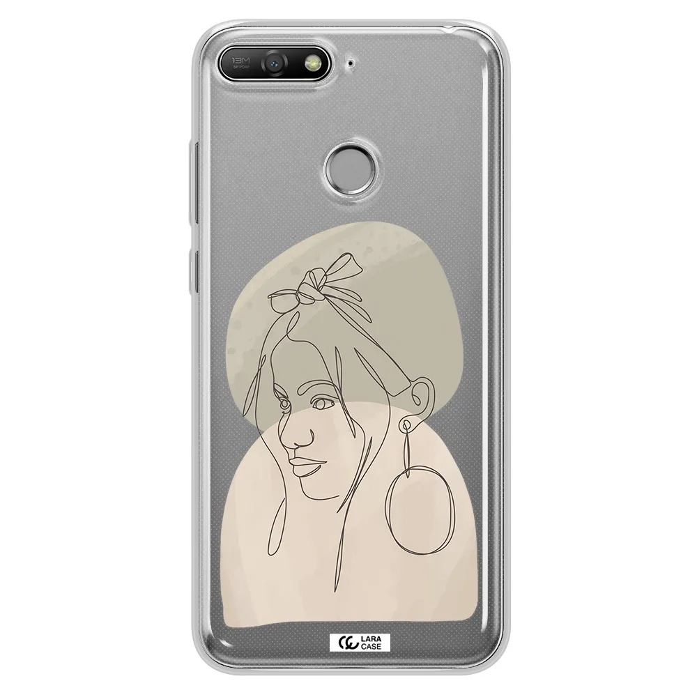 Abstract Female Face Line Art Huawei Y6 Prime 2018 Clear TPU Case