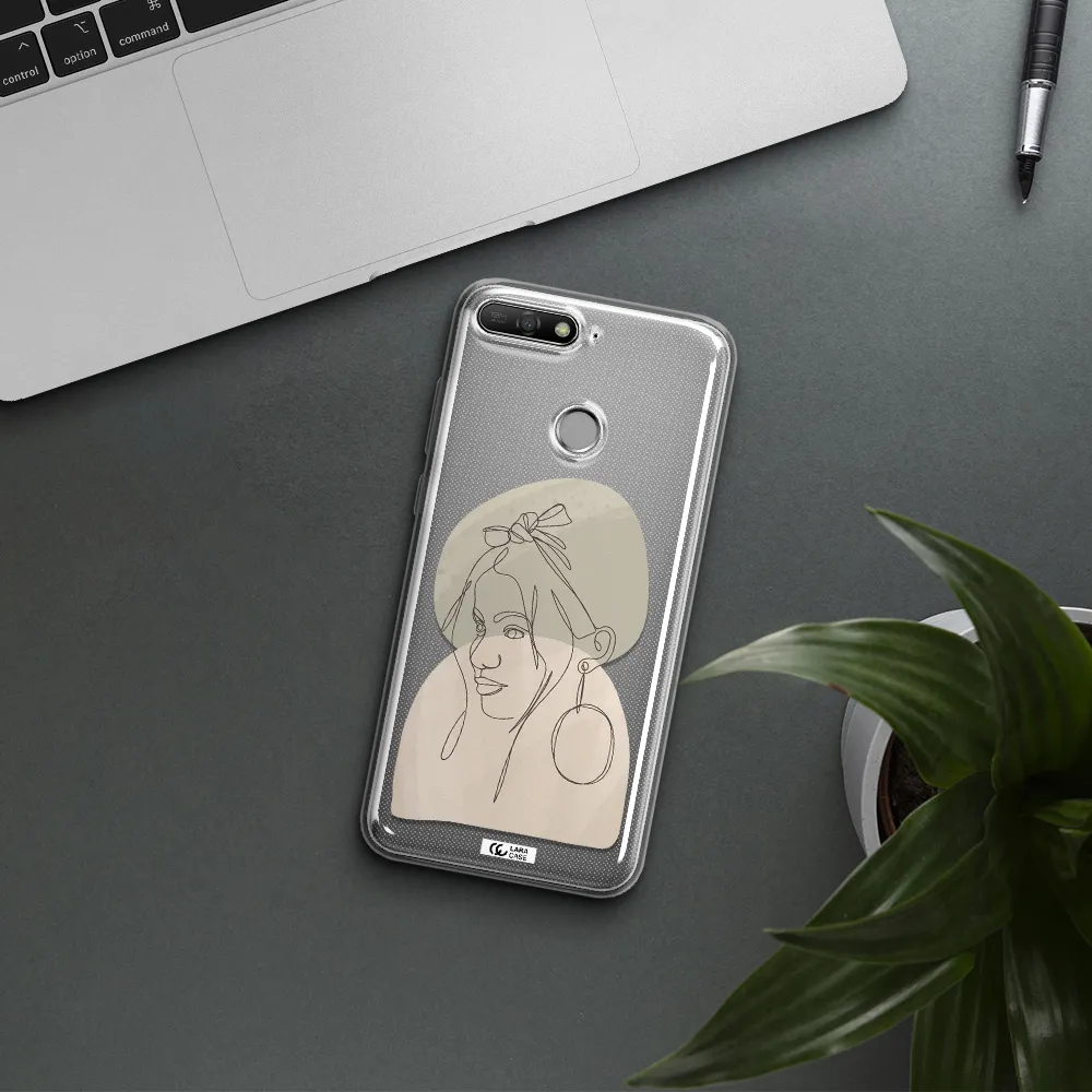 Abstract Female Face Line Art Huawei Y6 Prime 2018 Clear TPU Case