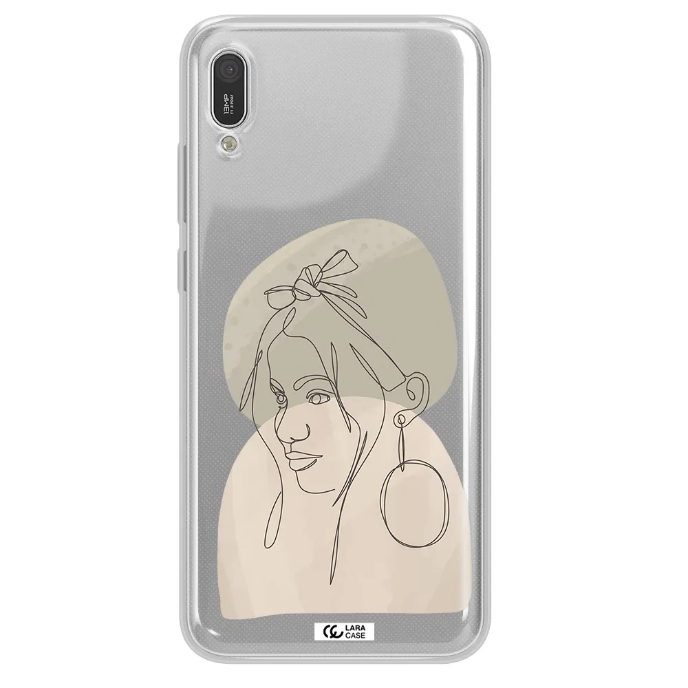 Abstract Female Face Line Art Huawei Y6 Pro 2019 Clear TPU Case