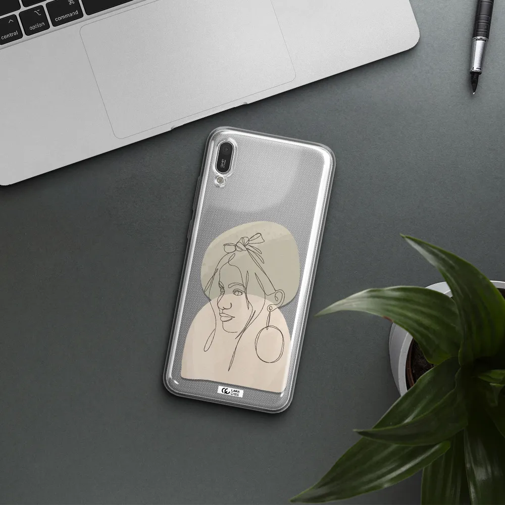 Abstract Female Face Line Art Huawei Y6 Pro 2019 Clear TPU Case