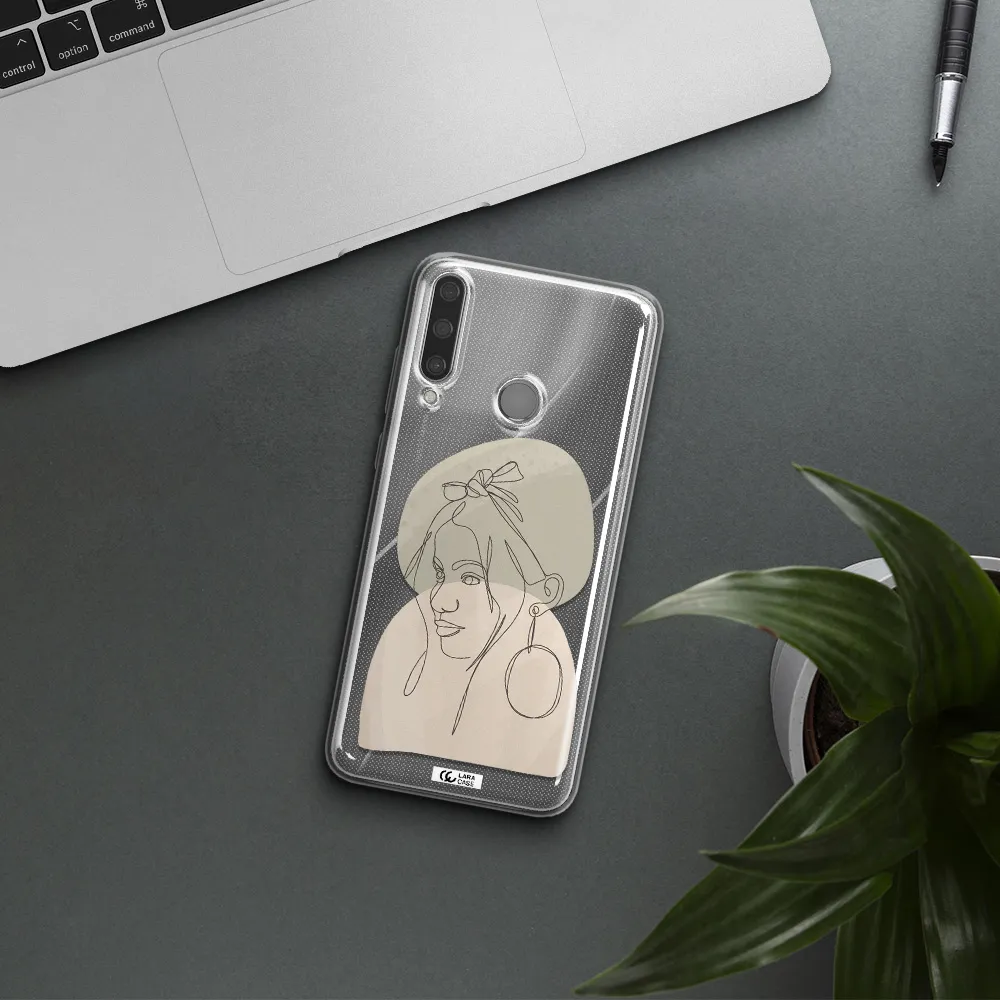 Abstract Female Face Line Art Huawei Y6P Clear TPU Case