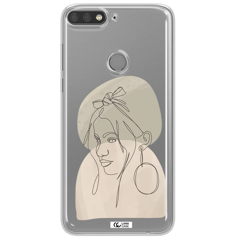 Abstract Female Face Line Art Huawei Y7 Prime 2018 Clear TPU Case