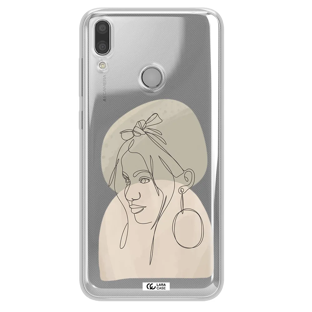 Abstract Female Face Line Art Huawei Y9 2019 Clear TPU Case