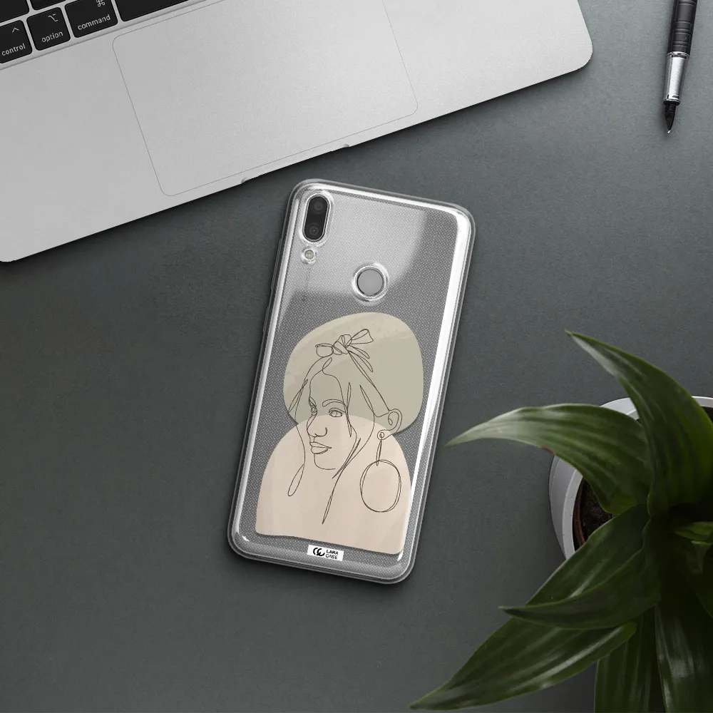 Abstract Female Face Line Art Huawei Y9 2019 Clear TPU Case
