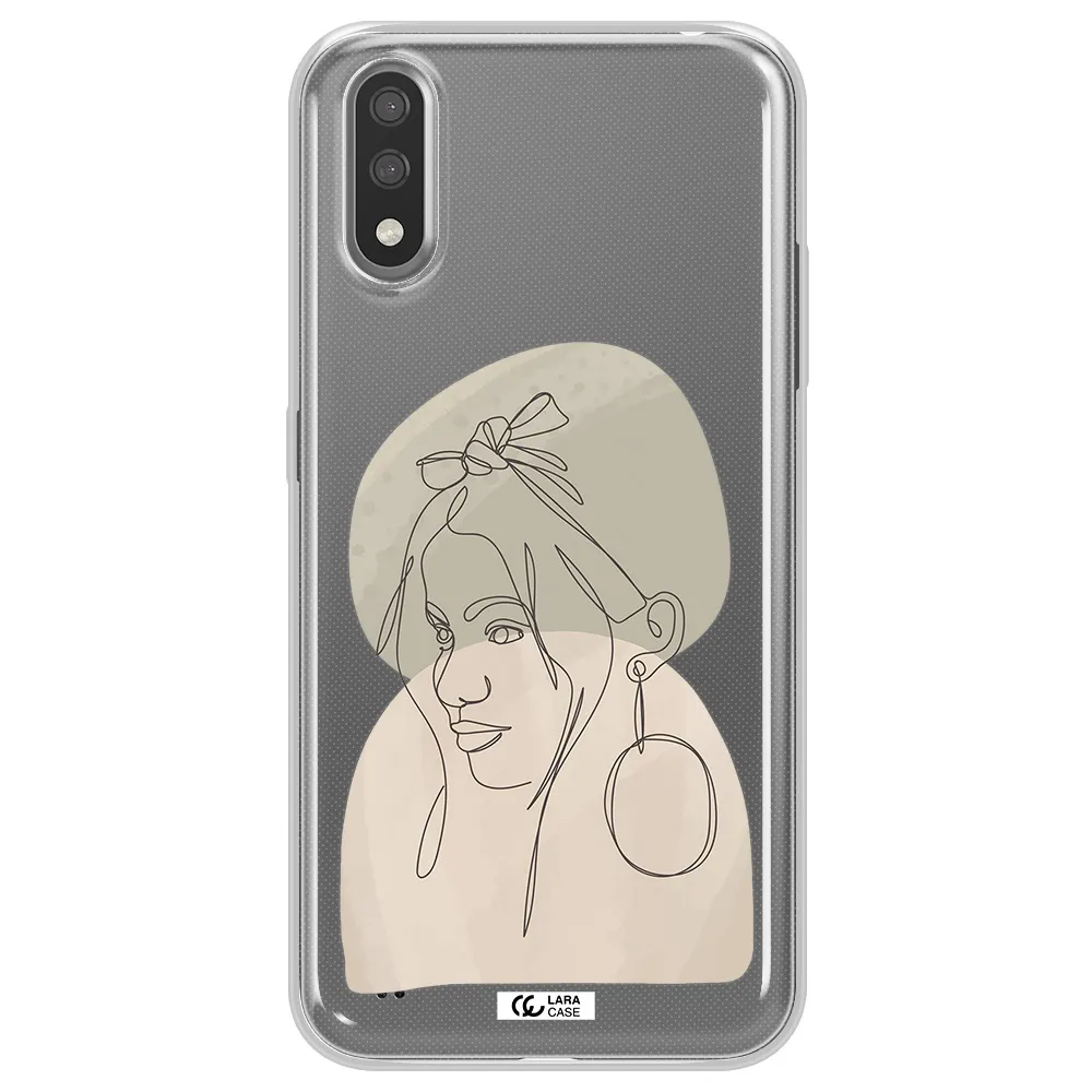 Abstract Female Face Line Art Samsung A01 Clear TPU Case