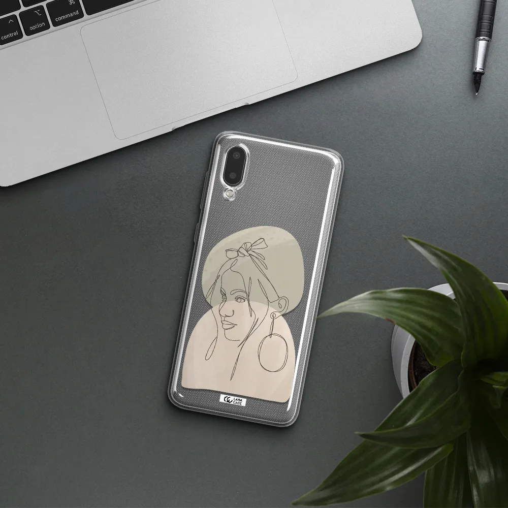 Abstract Female Face Line Art Samsung A02 Clear TPU Case