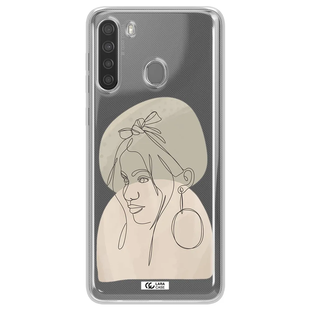 Abstract Female Face Line Art Samsung A21 Clear TPU Case
