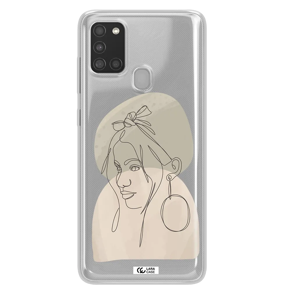 Abstract Female Face Line Art Samsung A21S Clear TPU Case
