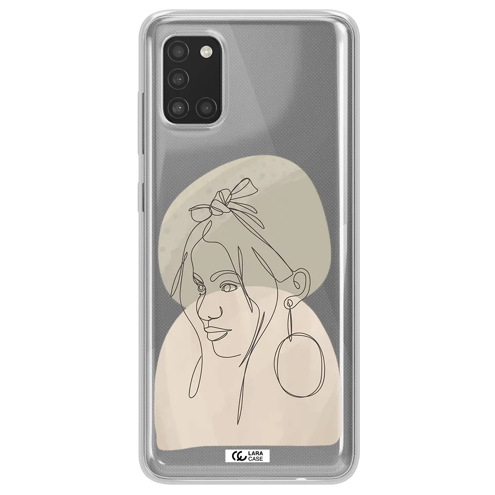Abstract Female Face Line Art Samsung A31 Clear TPU Case