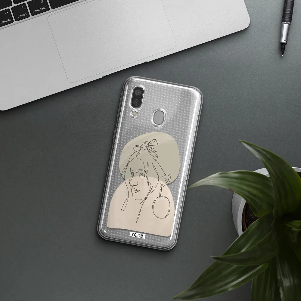 Abstract Female Face Line Art Samsung A40 Clear TPU Case