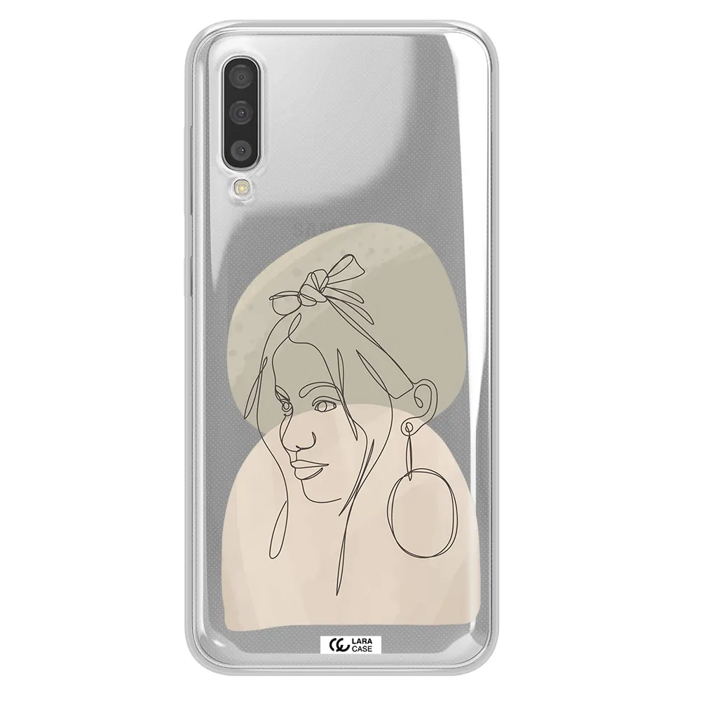 Abstract Female Face Line Art Samsung A50 Clear TPU Case