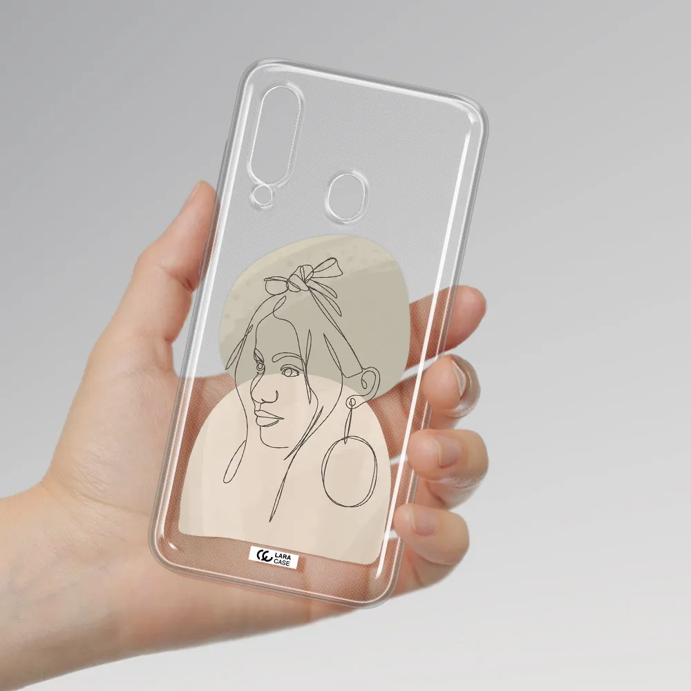 Abstract Female Face Line Art Samsung A60 Clear TPU Case