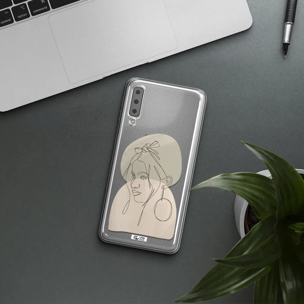 Abstract Female Face Line Art Samsung A7 2018 Clear TPU Case