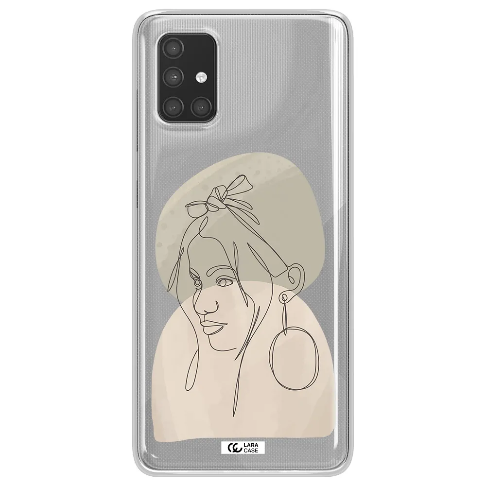 Abstract Female Face Line Art Samsung A71 Clear TPU Case