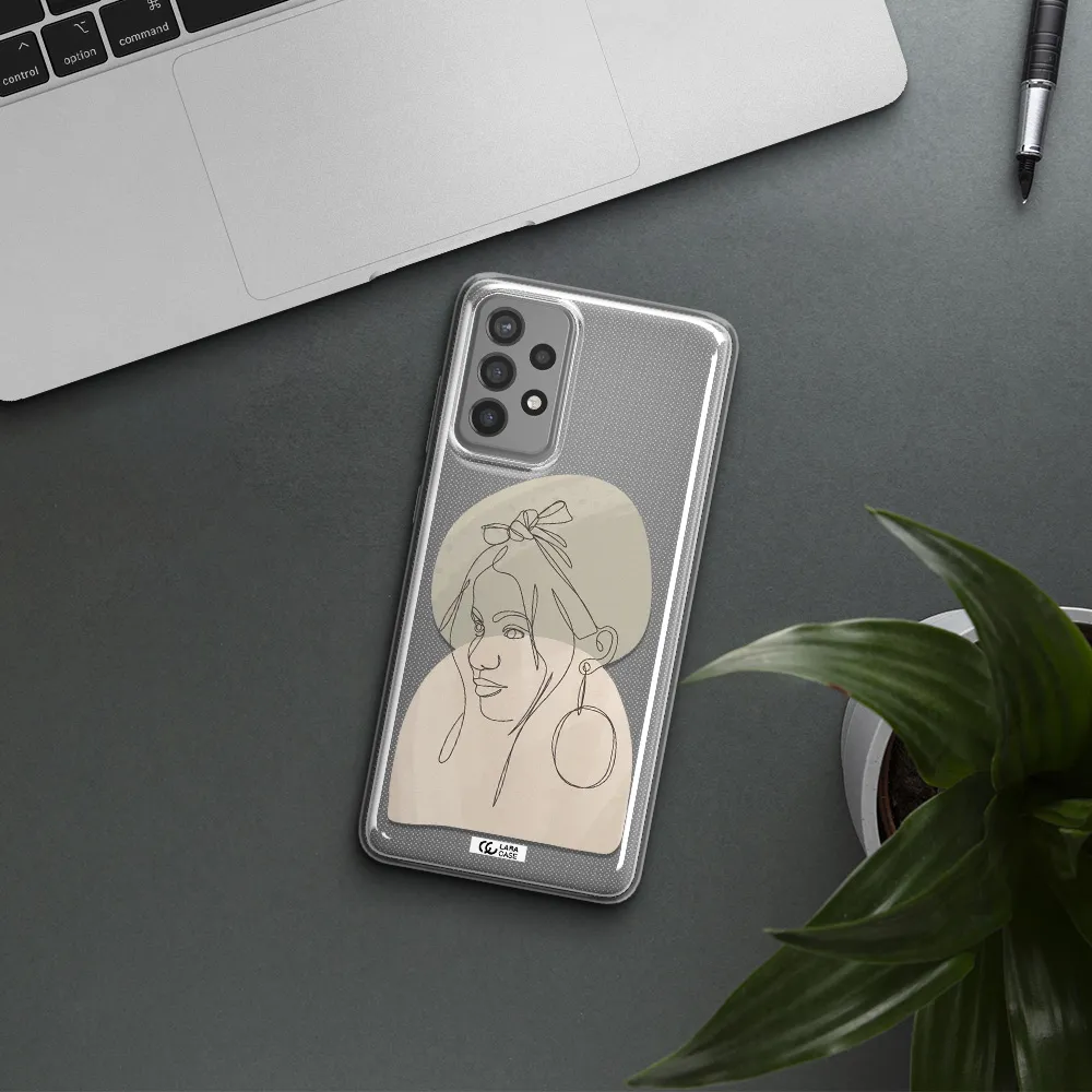 Abstract Female Face Line Art Samsung A72 Clear TPU Case