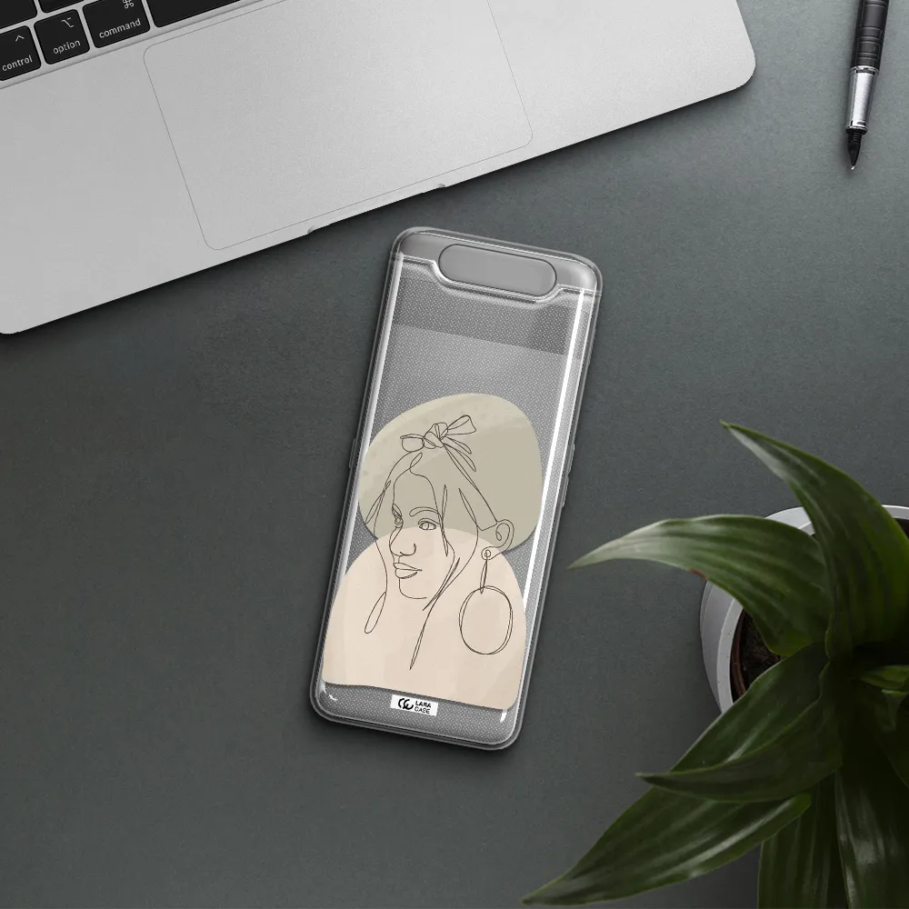 Abstract Female Face Line Art Samsung A80 Clear TPU Case