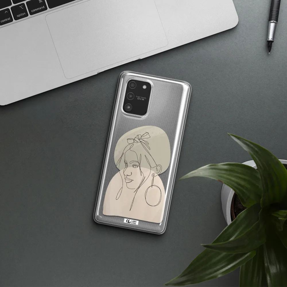 Abstract Female Face Line Art Samsung A91 Clear TPU Case
