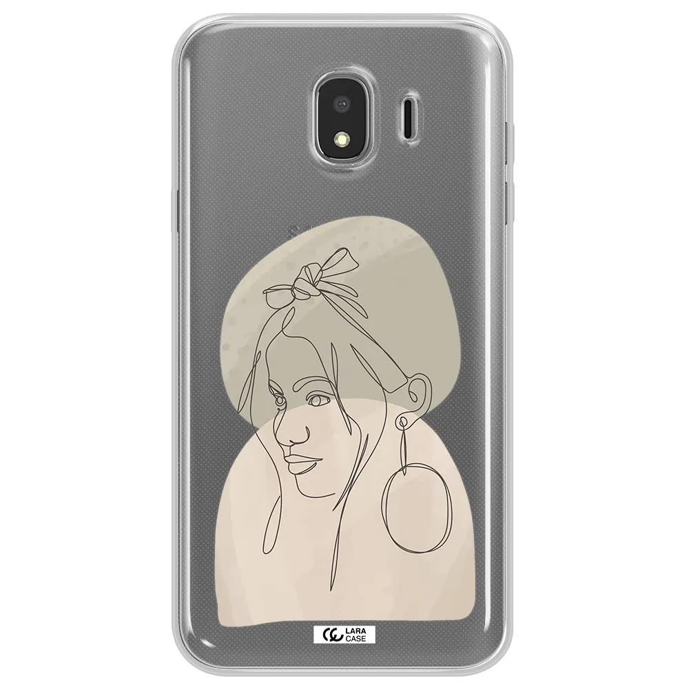 Abstract Female Face Line Art Samsung J4 Clear TPU Case