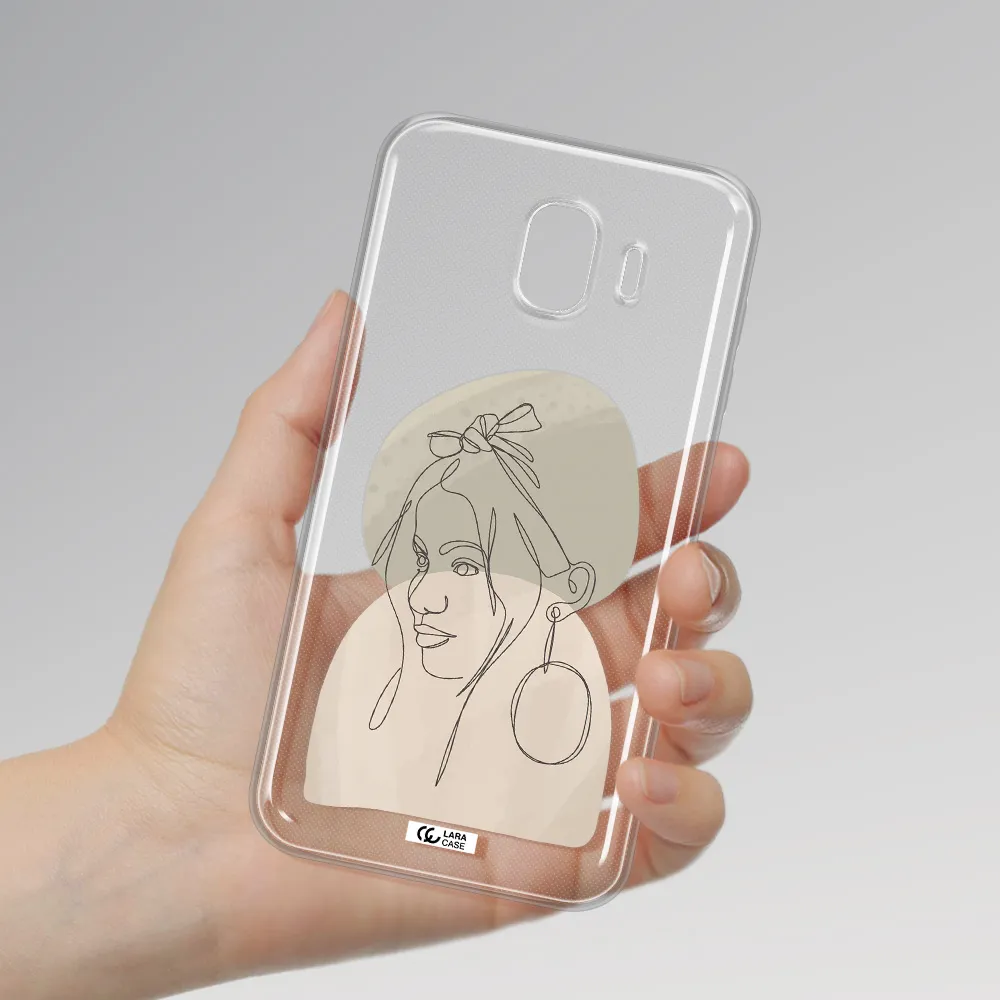 Abstract Female Face Line Art Samsung J4 Clear TPU Case