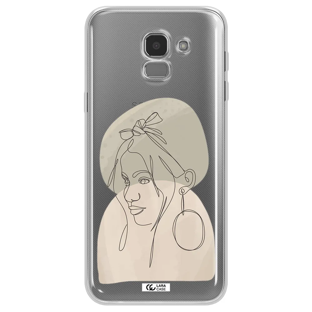 Abstract Female Face Line Art Samsung J6 Clear TPU Case