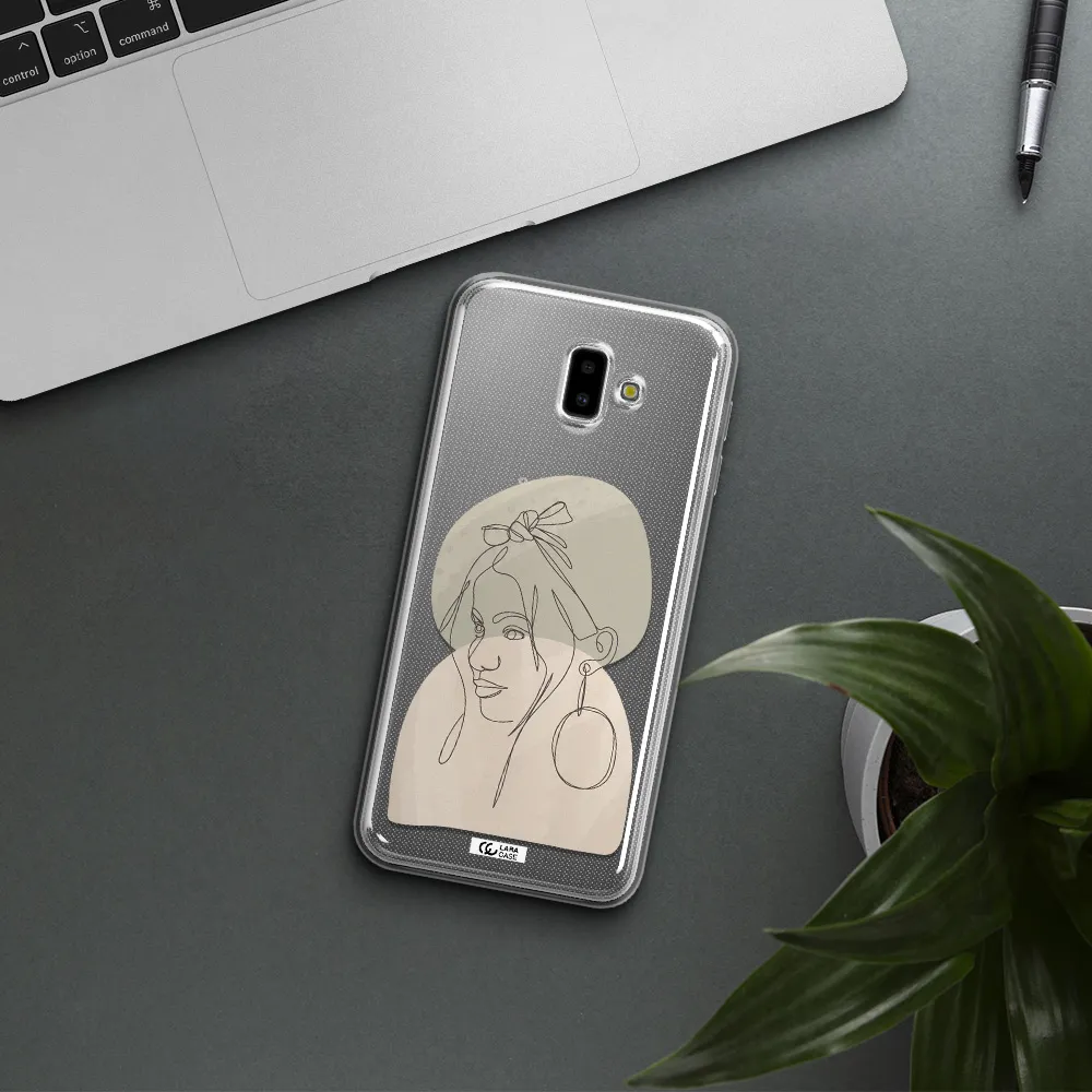 Abstract Female Face Line Art Samsung J6 Plus Clear TPU Case